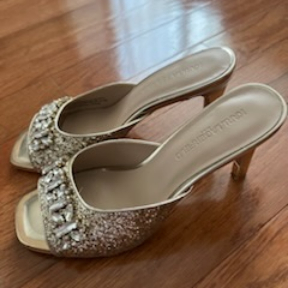 Karl Lagerfield Sparkly Open Toe Heels Size 8 Wit… - image 3